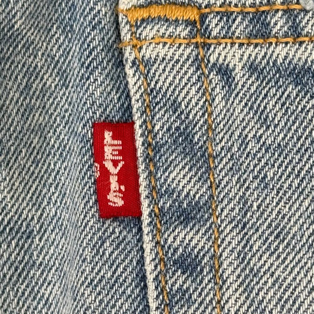Levis 501 Big E Vintage Jean Shorts 150th Anniv Size 30 Quilt Upcycle Button Fly - Picture 5 of 9